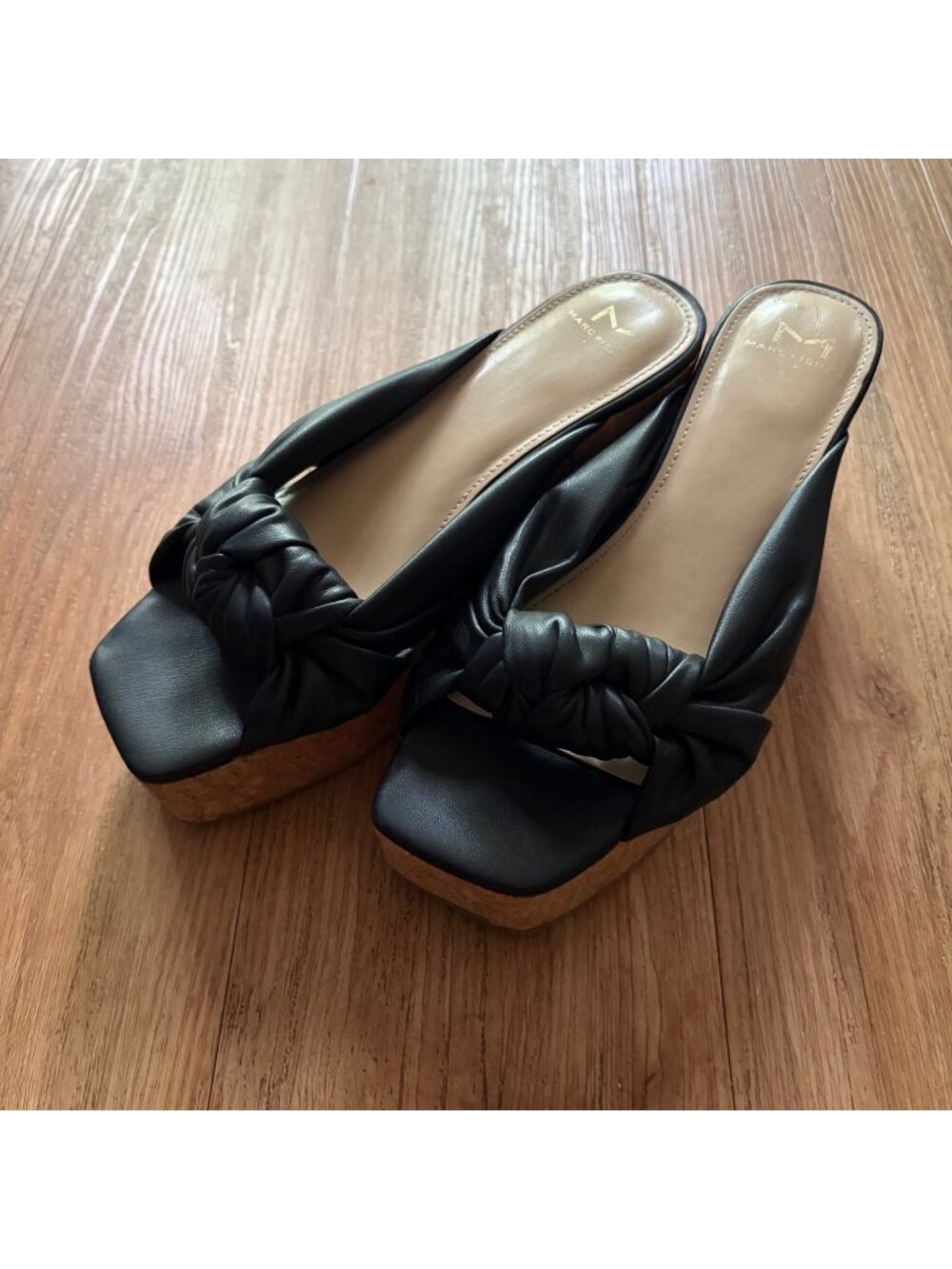 Marc Fisher Twist Front Platform Wedge Slip-On Sandals Black Women’s Sz 7